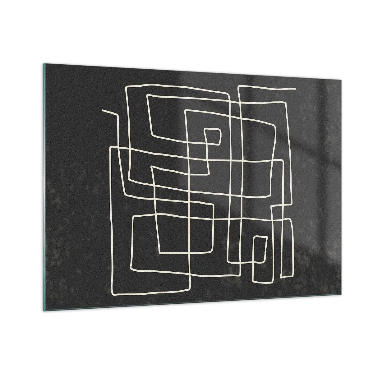 Impression sur verre - Image sur verre - Abstraction géométrique avec des lignes blanches sur fond noir - 100x70cm - Pas aussi simple - Décoration murale moderne pour le salon et la chambre ARTTOR