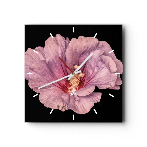Horloge murale - Pendule murale - Fleur rose sur fond noir - 30x30cm - Directement au coeur - Décoration murale moderne pour le salon et la chambre ARTTOR