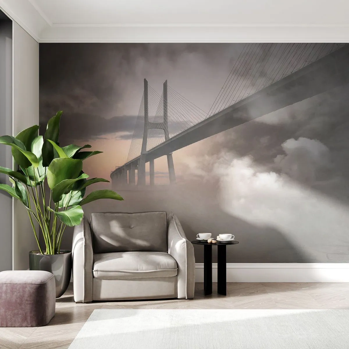 Papier Peint Photo Premium Canvas - Sur la rivière qui n'existe pas - Paysage, Pont, Architecture - 250x175 cm