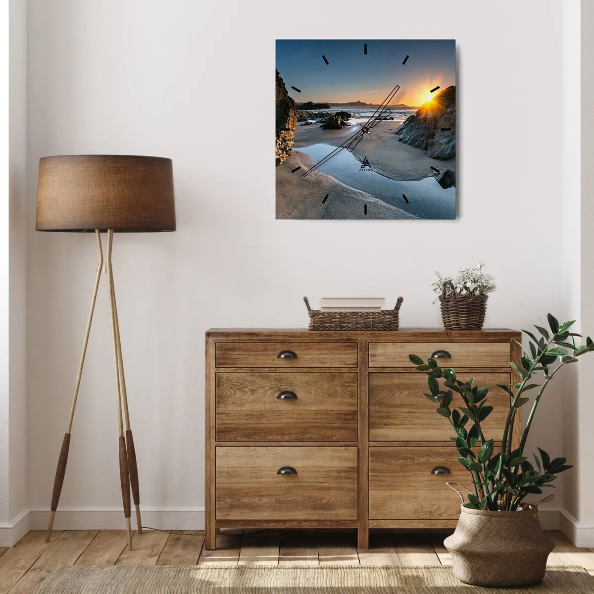 Horloge murale - Pendule murale - Coucher de soleil pittoresque sur une plage rocheuse - 30x30cm - Intouché par la main de l'homme - Décoration murale moderne pour le salon et la chambre ARTTOR
