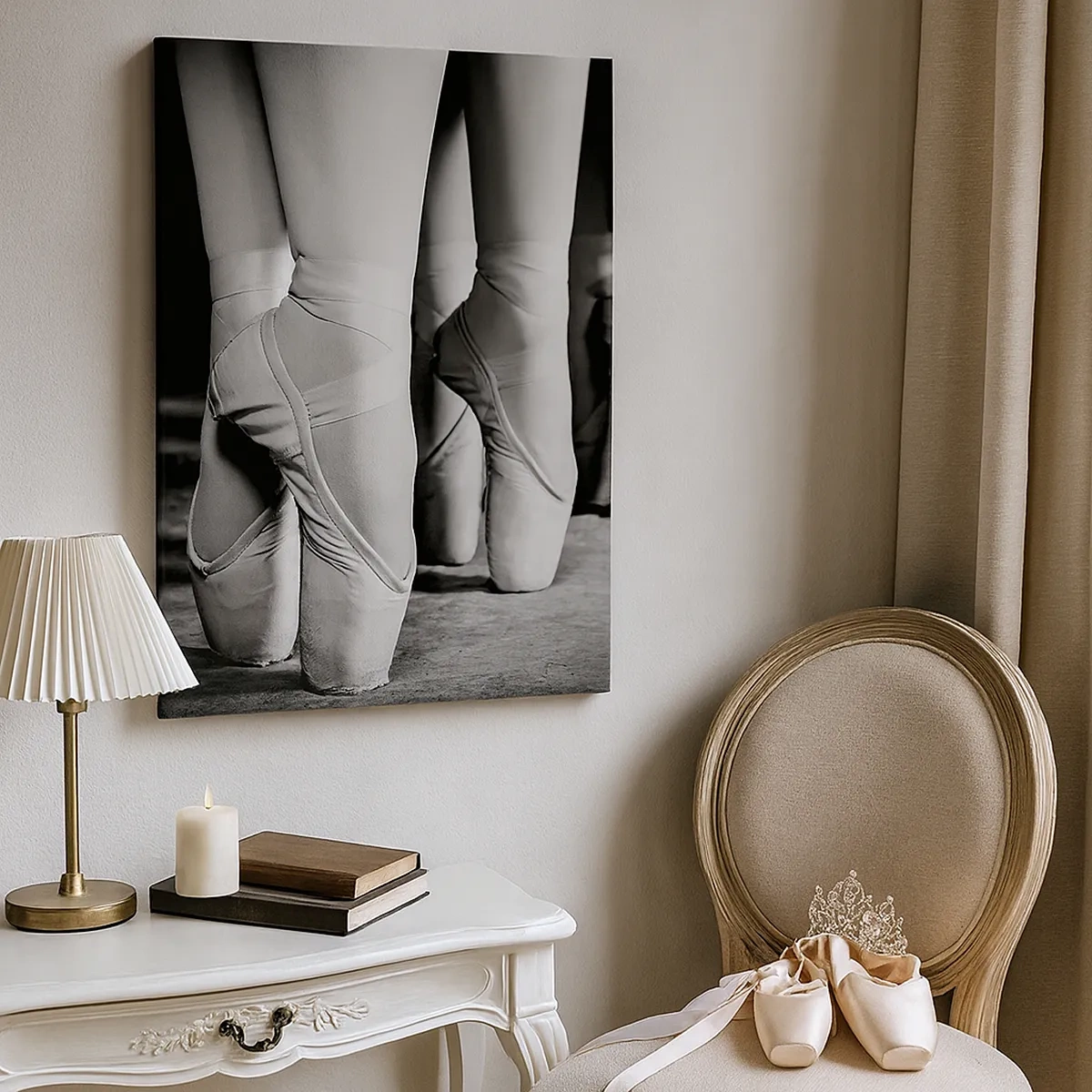 Impression sur toile - Image sur toile - Photo en noir et blanc des chaussures de ballet des danseurs - 50x70cm - Ensemble, simple - Décoration murale moderne pour le salon et la chambre ARTTOR