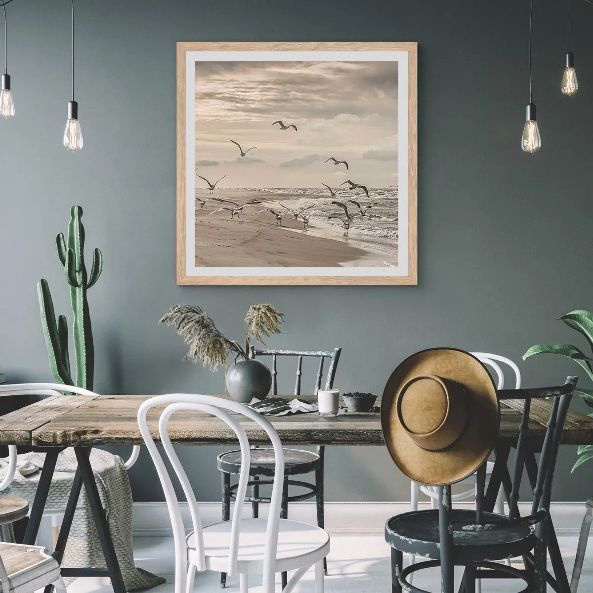 Affiche dans un chêne clair - Poster - Le bruit de la mer, le chant des oiseaux - 30x30 cm