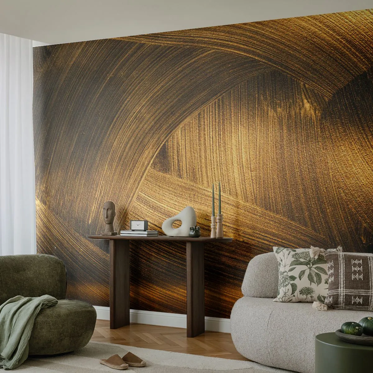 Papier Peint Photo Standard Eco - Dans un labyrinthe en or - Abstraction, Morceau, Or - 200x140 cm