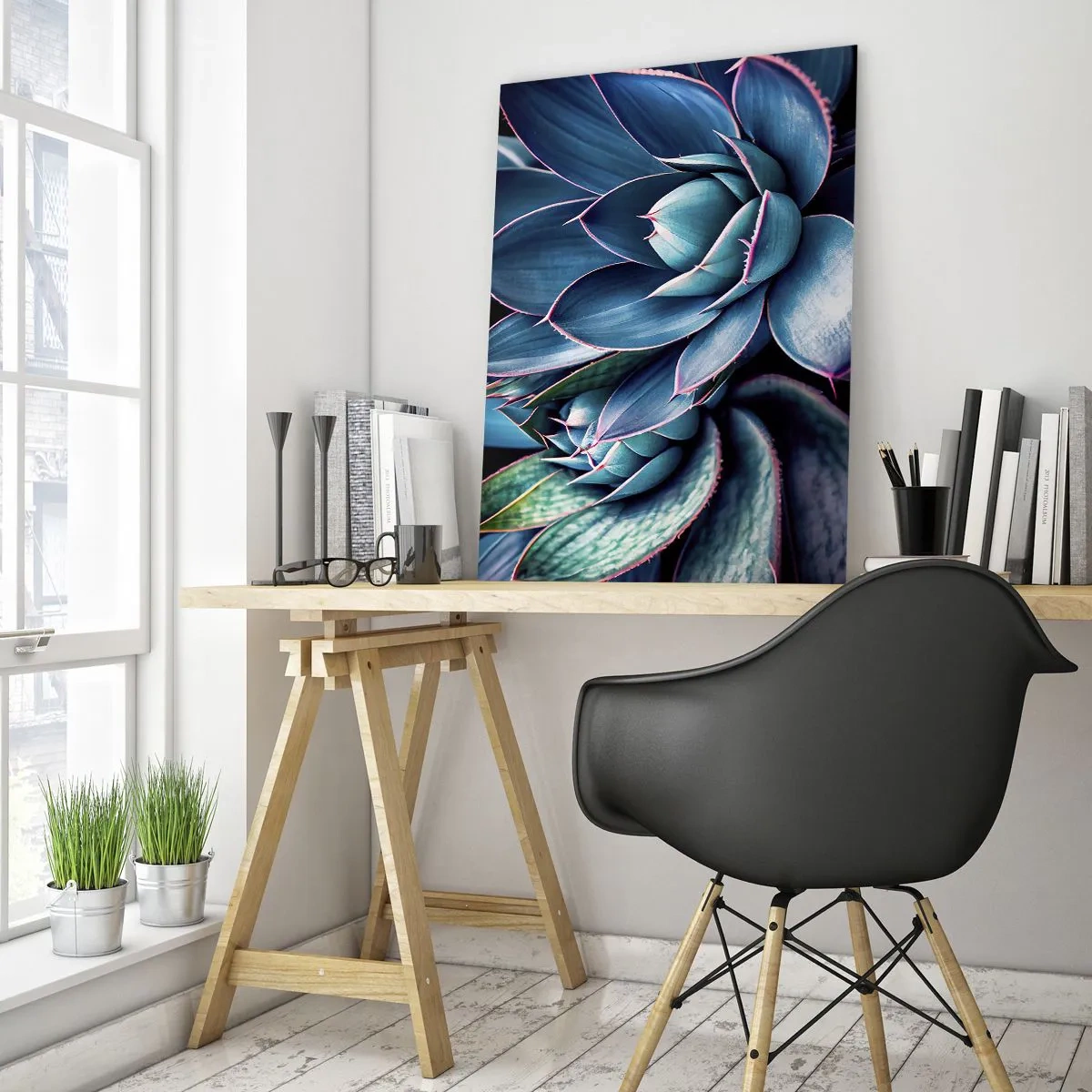 Impression sur verre - Image sur verre - Gros plan sur les feuilles vertes luxuriantes des plantes succulentes - 50x70cm - Force vital - Décoration murale moderne pour le salon et la chambre ARTTOR