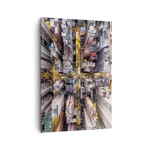 Impression sur toile - Image sur toile - Une vue plongeante sur une ville pleine de gratte-ciels - 70x100cm - Salutations de Hong-Kong - Décoration murale moderne pour le salon et la chambre ARTTOR
