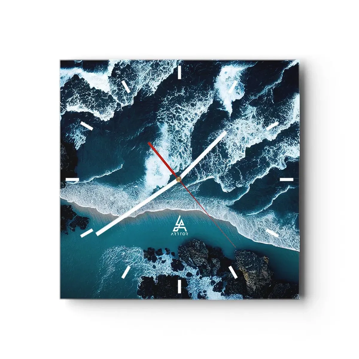 Horloge murale - Pendule murale - Vue aérienne des vagues s'écrasant sur le rivage - 30x30cm - Enveloppé par les vagues - Décoration murale moderne pour le salon et la chambre ARTTOR