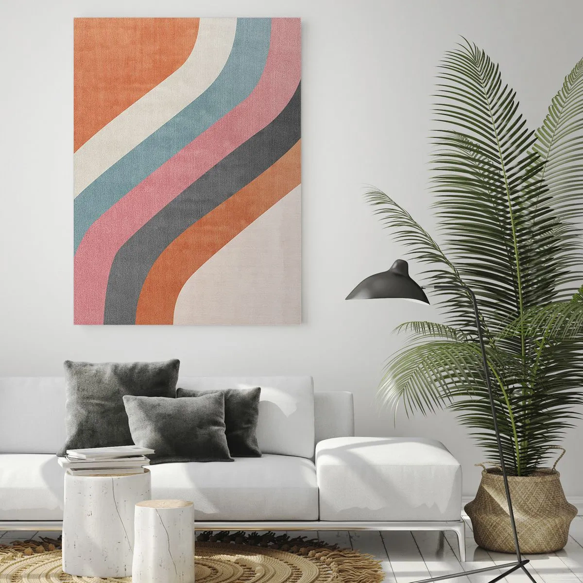 Impression sur verre - Image sur verre - Rayures rétro colorées - 80x120cm - Composition diagonale – mouvement - Décoration murale moderne pour le salon et la chambre ARTTOR