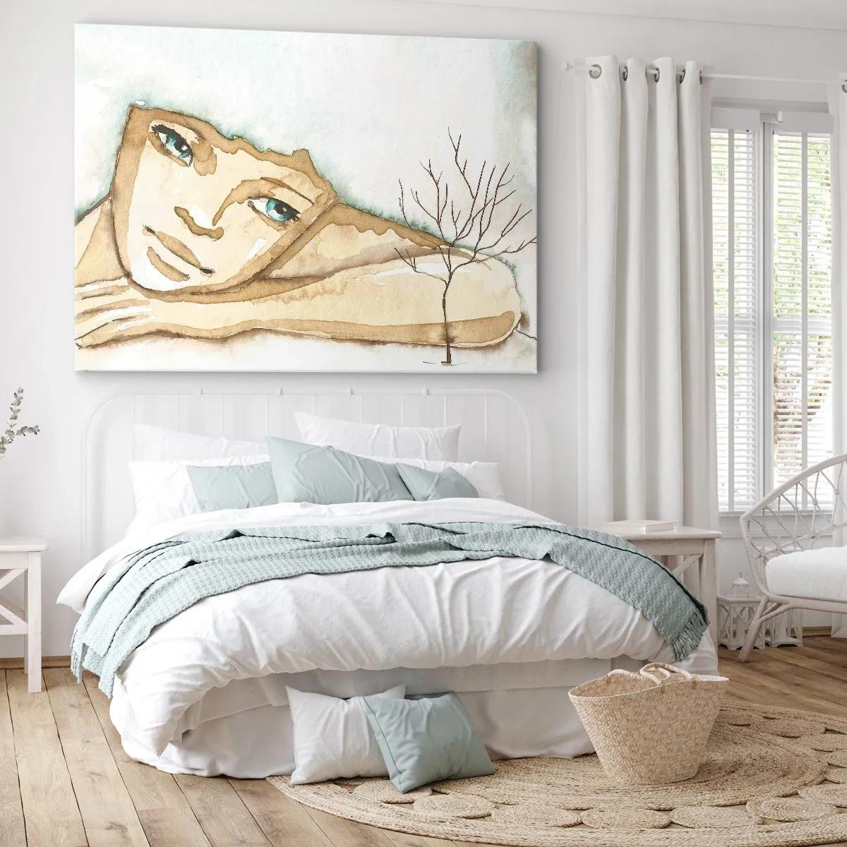 Impression sur toile - Image sur toile - Portrait artistique d'une femme aux couleurs pastel - 70x50cm - L'arbre de la poésie naît du silence - Décoration murale moderne pour le salon et la chambre ARTTOR