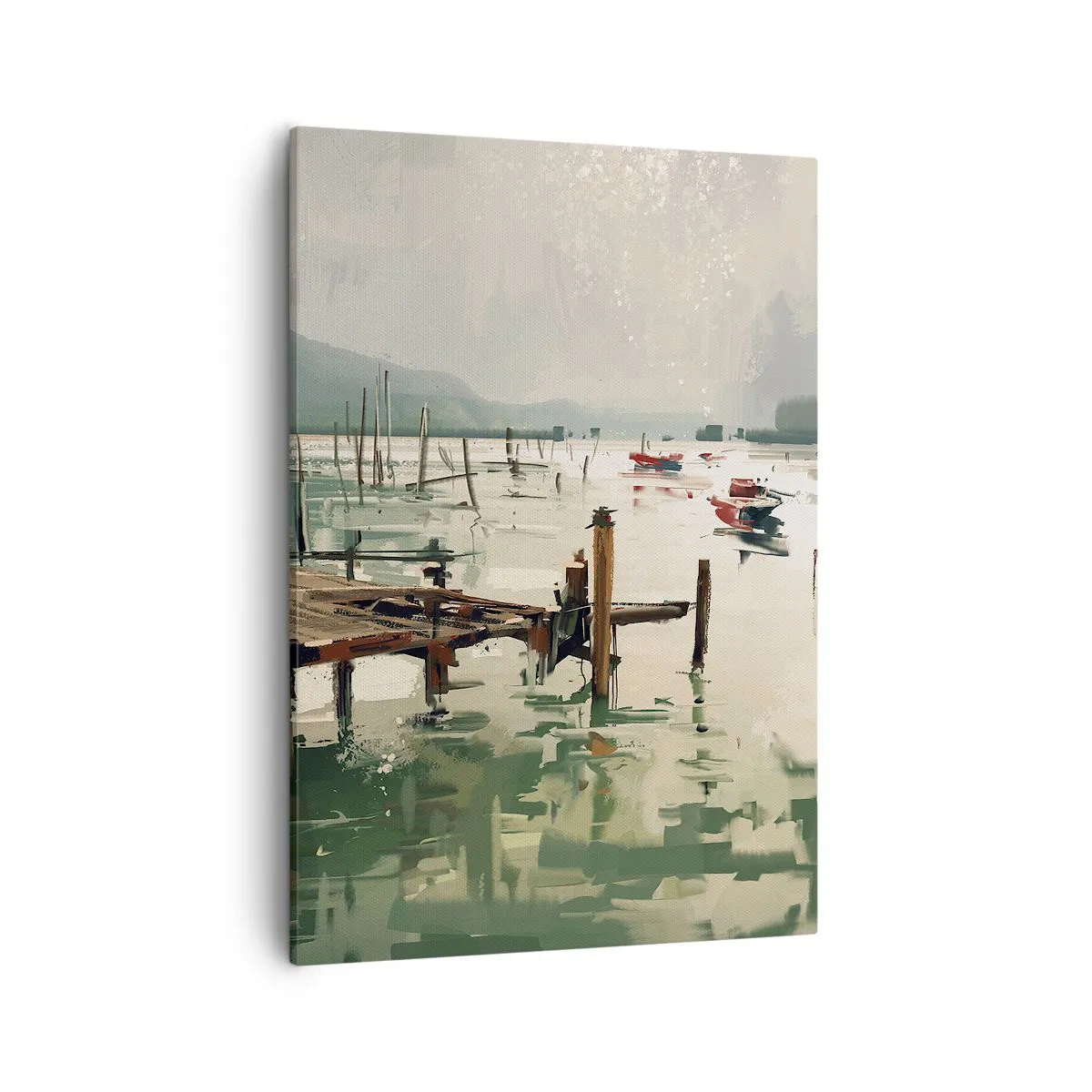 Impression sur toile - Image sur toile - Un port pittoresque avec des bateaux sur une eau calme - 50x70cm - Trempé dans une lune en fusion - Décoration murale moderne pour le salon et la chambre ARTTOR