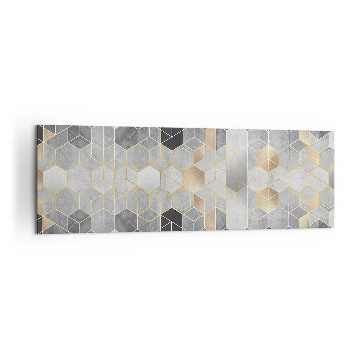 Impression sur toile - Image sur toile - Motif géométrique dans des tons dorés - 160x50cm - Composition de diamants - Décoration murale moderne pour le salon et la chambre ARTTOR