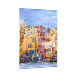 Impression sur verre - Image sur verre - Des immeubles colorés dans un cadre urbain artistique - 50x70cm - Nous sommes ensemble - Décoration murale moderne pour le salon et la chambre ARTTOR
