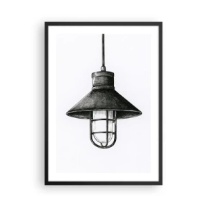 Affiche dans un cadre noir - Poster - Croquis d'une lampe suspendue industrielle - 50x70cm - Comme il y a des années… - Décoration murale moderne pour le salon et la chambre ARTTOR
