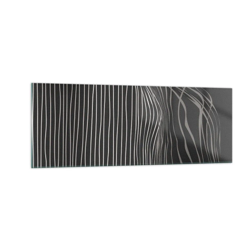 Impression sur verre - Image sur verre - Lignes blanches sur fond gris foncé dans un arrangement abstrait - 140x50cm - Rythme et accent - Décoration murale moderne pour le salon et la chambre ARTTOR