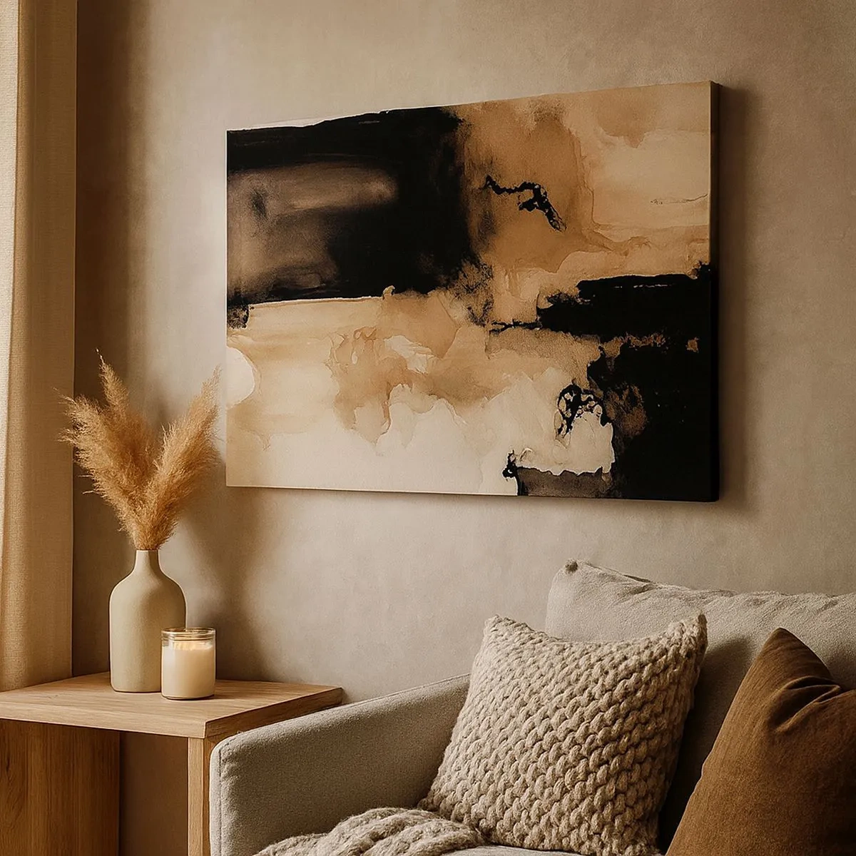 Impression sur toile - Image sur toile - Composition abstraite dans les tons de marron et de noir - 70x50cm - Une abstraction intrigante - Décoration murale moderne pour le salon et la chambre ARTTOR