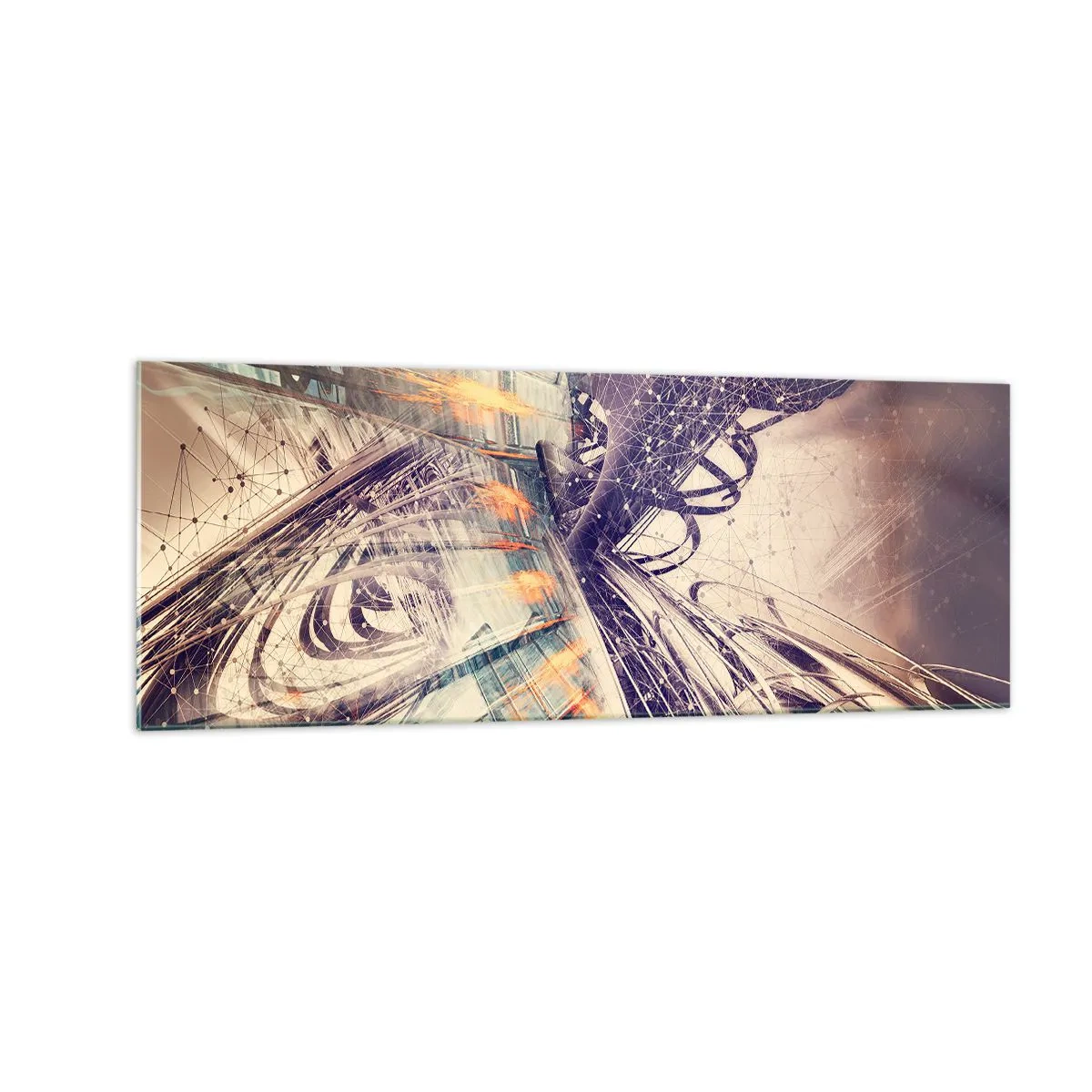 Impression sur verre - Image sur verre - Abstraction dynamique dans les tons beige et violet - 140x50cm - En grande hâte - Décoration murale moderne pour le salon et la chambre ARTTOR