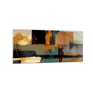 Impression sur verre - Image sur verre - Composition abstraite avec des éléments dorés et turquoise - 120x50cm - Abstraction – lumière et ombre - Décoration murale moderne pour le salon et la chambre ARTTOR