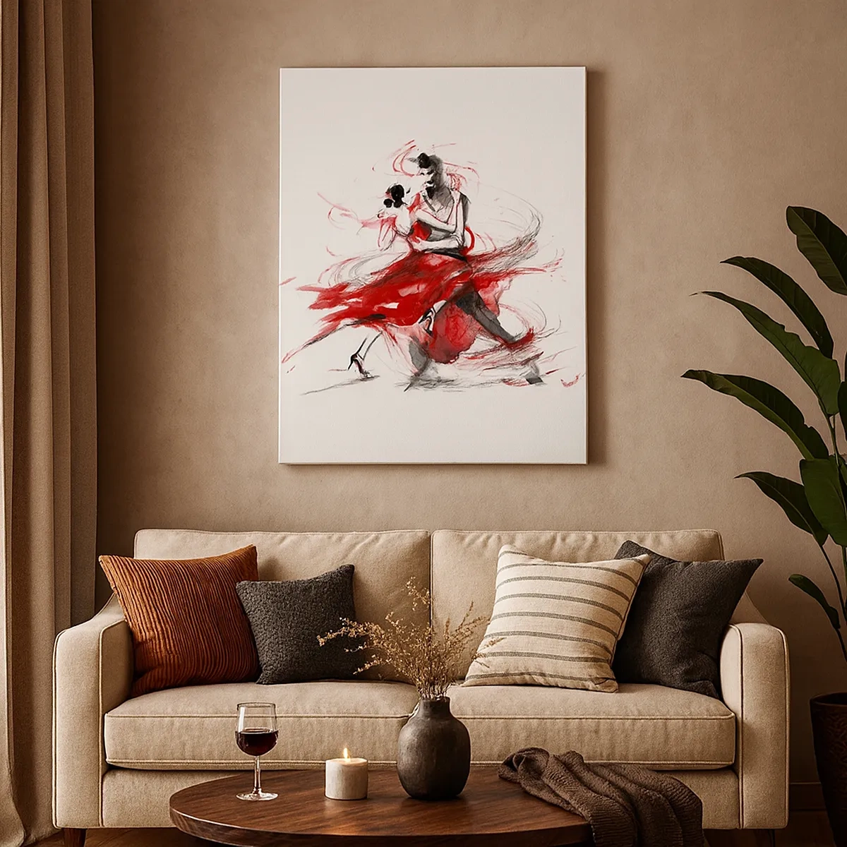 Impression sur toile - Image sur toile - Danseurs dans une danse dynamique aux accents rouges - 50x70cm - Tango - le rythme de la passion - Décoration murale moderne pour le salon et la chambre ARTTOR