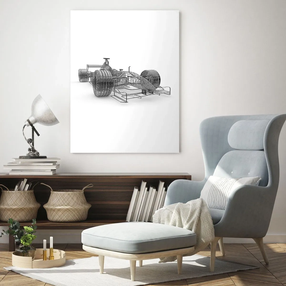Impression sur verre - Image sur verre - Un croquis de conception d'une voiture de course sur un fond clair - 80x120cm - Design parfait - idée de course - Décoration murale moderne pour le salon et la chambre ARTTOR