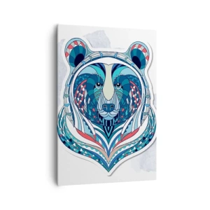 Impression sur toile - Image sur toile - Ours géométrique dans les tons bleu et rouge - 70x100cm - Vive le Groenland ! - Décoration murale moderne pour le salon et la chambre ARTTOR