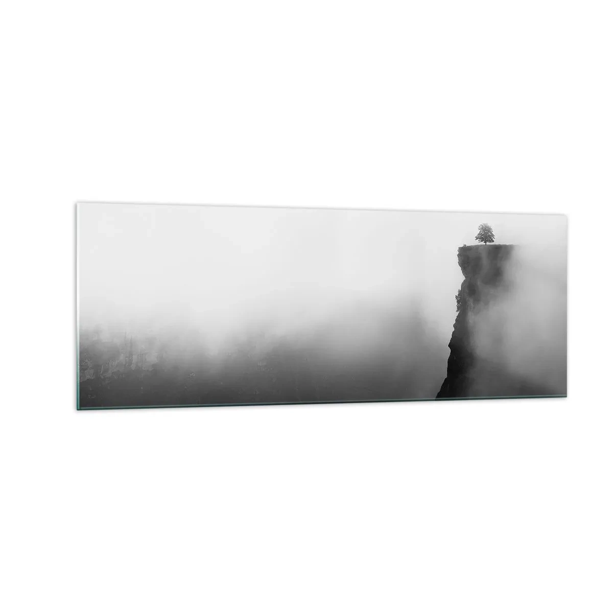 Impression sur verre - Image sur verre - Un arbre solitaire au bord d'une falaise entouré de brouillard - 140x50cm - Au bord du monde - Décoration murale moderne pour le salon et la chambre ARTTOR