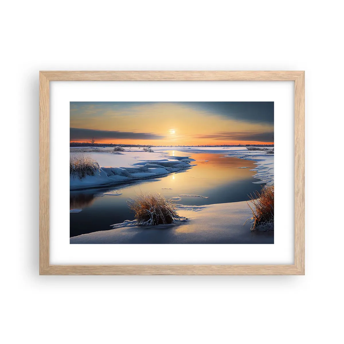 Affiche dans un chêne clair - Poster - Coucher de soleil d'hiver - 40x30 cm