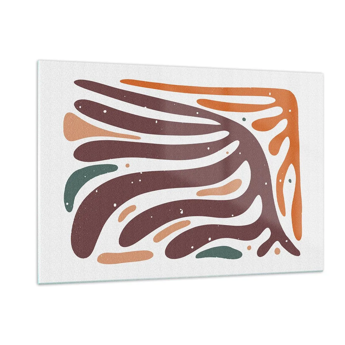 Impression sur verre - Image sur verre - Formes abstraites dans les tons bruns et oranges rayonnant sur un fond blanc - 120x80cm - Composition organique rayonnante - Décoration murale moderne pour le salon et la chambre ARTTOR