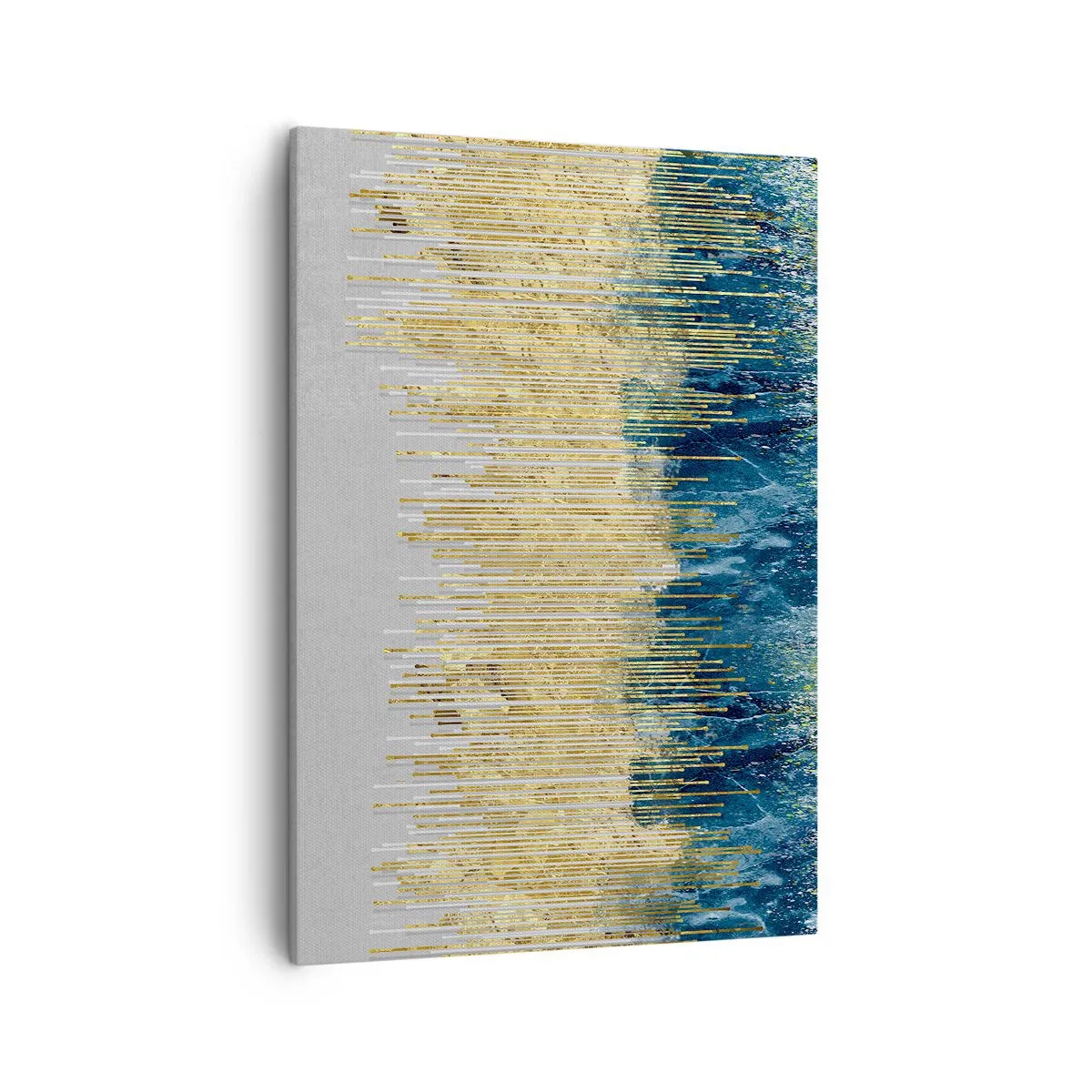 Impression sur toile - Image sur toile - Lignes dorées sur fond d'abstraction bleu marine et gris - 50x70cm - Bordure dorée - Décoration murale moderne pour le salon et la chambre ARTTOR