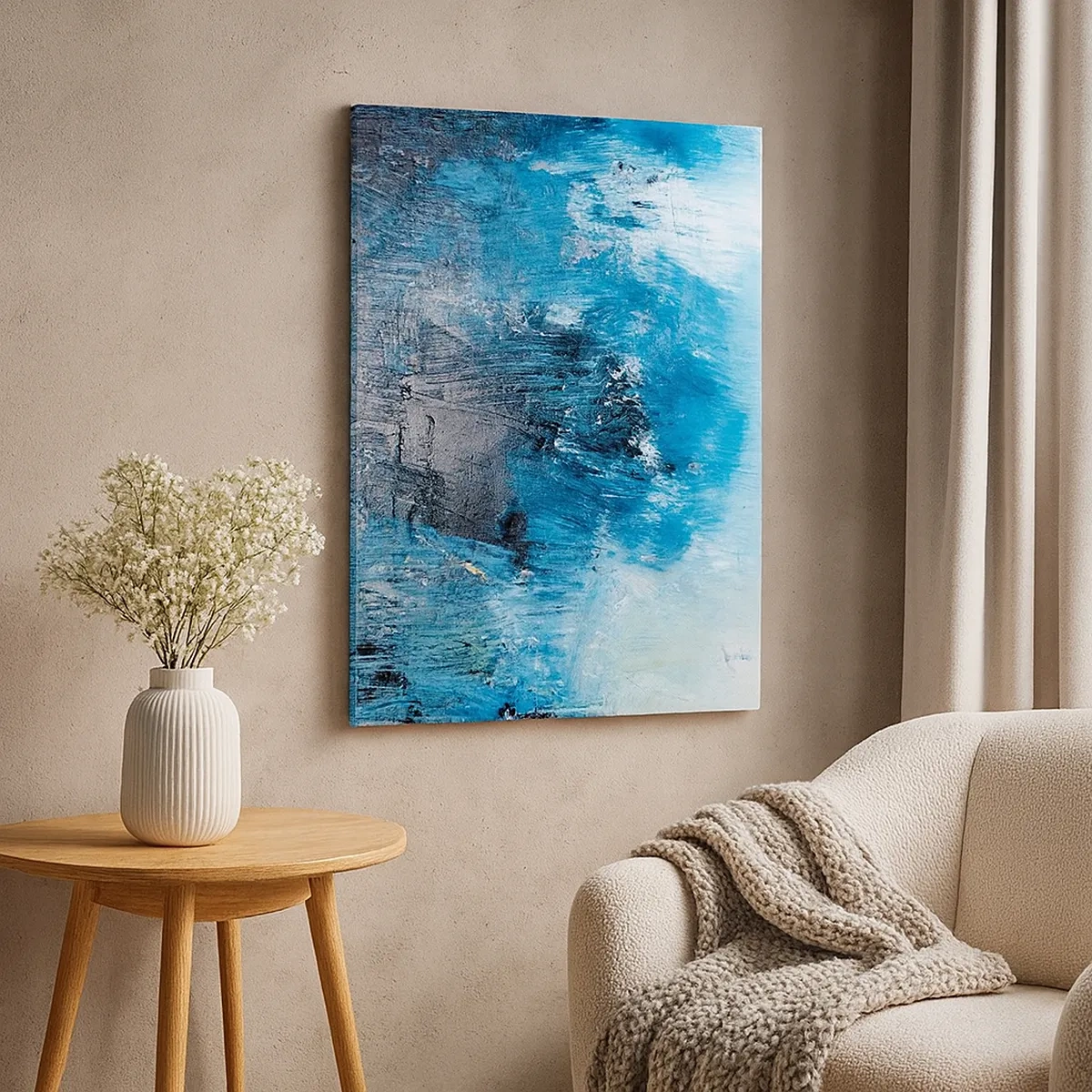 Impression sur toile - Image sur toile - Coups de pinceau abstraits dans des tons de bleu - 50x70cm - Rhapsodie en bleu - Décoration murale moderne pour le salon et la chambre ARTTOR