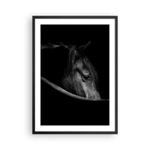 Affiche dans un cadre noir - Poster - Portrait noir et blanc d'un cheval dans une démarche artistique - 50x70cm - Prince Noir - Décoration murale moderne pour le salon et la chambre ARTTOR