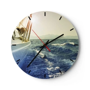 Horloge murale - Pendule murale - Un voilier sur une mer calme avec vue sur les montagnes - 30x30cm - Suite à l'aventure - Décoration murale moderne pour le salon, la cuisine et la chambre ARTTOR