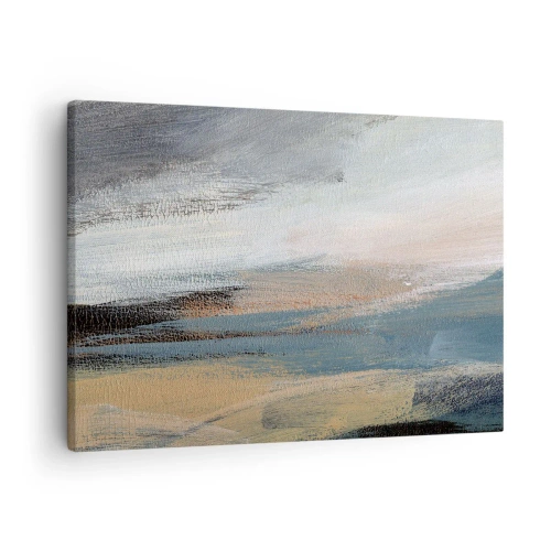 Impression sur toile - Image sur toile - Paysage abstrait dans des tons sobres de bleu et de beige - 70x50cm - Abstraction : paysage nordique - Décoration murale moderne pour le salon et la chambre ARTTOR