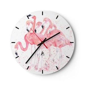 Horloge murale - Pendule murale - Un groupe de flamants roses dans un style aquarelle artistique. - 30x30cm - Ensemble rose - Décoration murale moderne pour le salon, la cuisine et la chambre ARTTOR