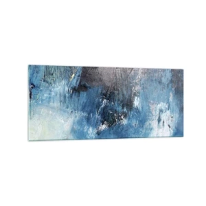 Impression sur verre - Image sur verre - Coups de pinceau abstraits dans des tons de bleu - 120x50cm - Rhapsodie en bleu - Décoration murale moderne pour le salon et la chambre ARTTOR