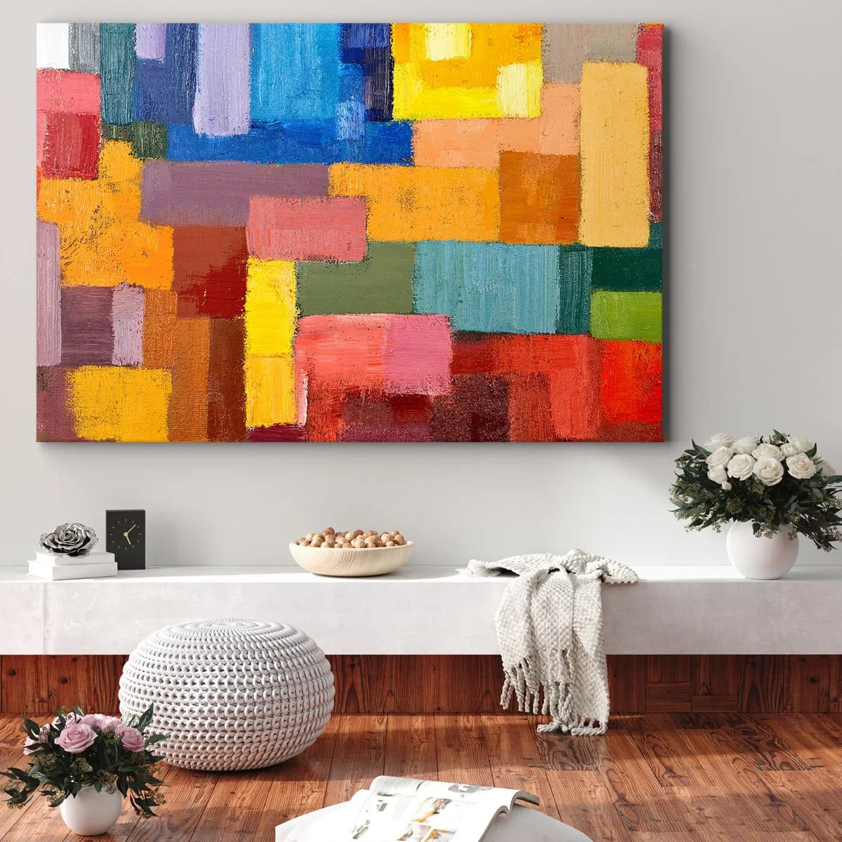Impression sur toile - Image sur toile - Rectangles abstraits colorés dans différentes nuances - 70x50cm - Chacun est différent, tout est coloré - Décoration murale moderne pour le salon et la chambre ARTTOR