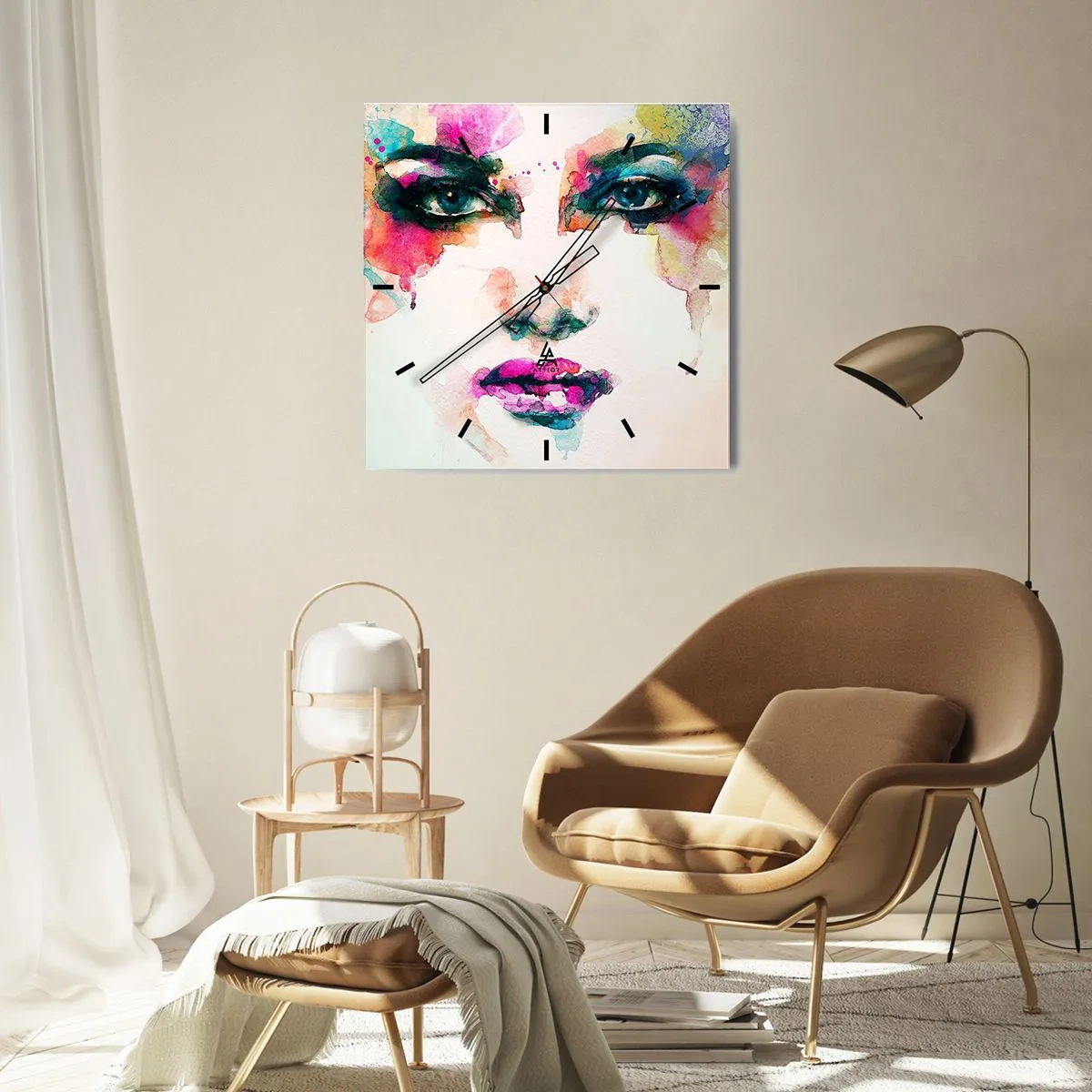 Horloge murale - Pendule murale - Un portrait peint avec un arc-en-ciel - 30x30 cm