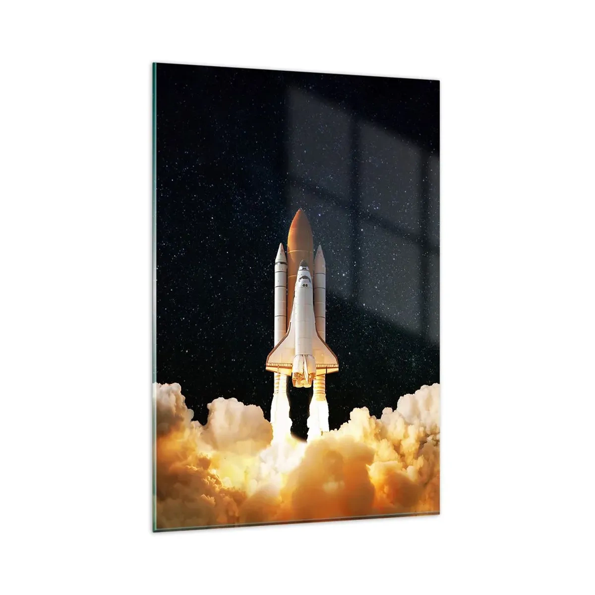 Impression sur verre - Image sur verre - Une fusée spatiale décollant dans le ciel étoilé - 80x120cm - Ad astra! - Décoration murale moderne pour le salon et la chambre ARTTOR