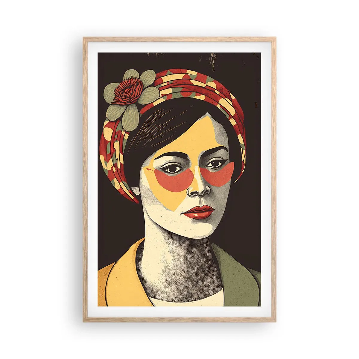 Affiche dans un chêne clair - Poster - Dame Corail - 61x91 cm