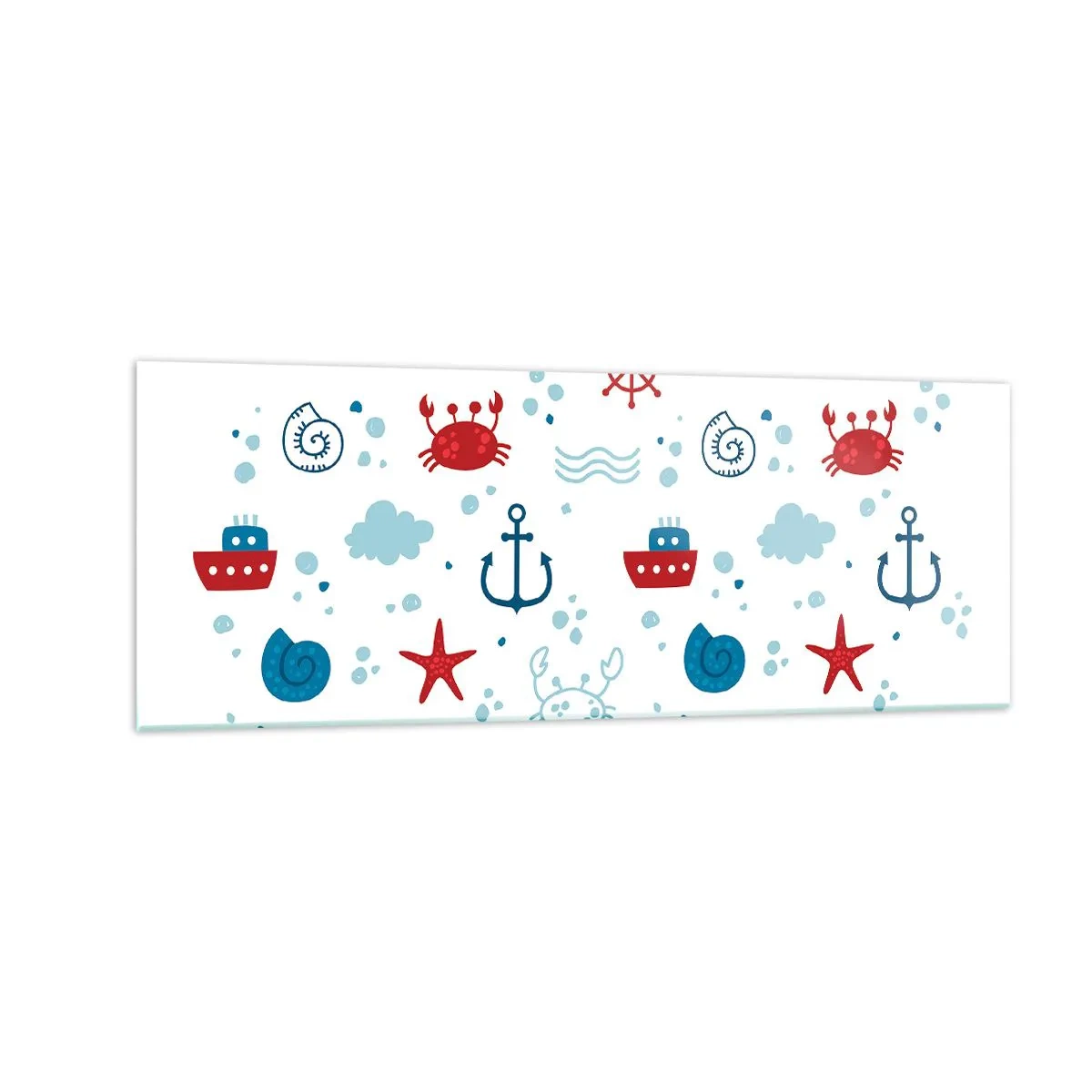 Impression sur verre - Image sur verre - Motif nautique avec ancres, navires et crabes - 140x50cm - Conte de fées de la mer - Décoration murale moderne pour le salon et la chambre ARTTOR