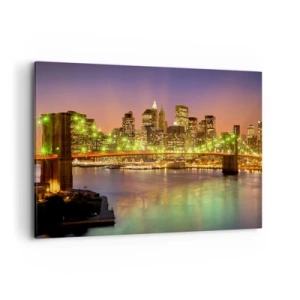 Impression sur toile - Image sur toile - Pont illuminé dans une ville moderne la nuit - 100x70cm - Ici la lumière ne s'éteint jamais - Décoration murale moderne pour le salon et la chambre ARTTOR