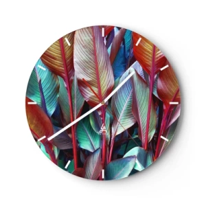 Horloge murale - Pendule murale - Feuilles colorées de plantes tropicales - 30x30cm - Un fourré coloré - Décoration murale moderne pour le salon, la cuisine et la chambre ARTTOR