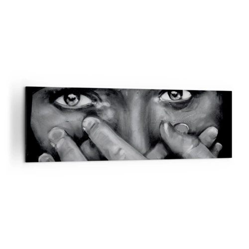 Impression sur toile - Image sur toile - Portrait en noir et blanc d'une femme se couvrant le visage avec ses mains. - 160x50cm - Je ne dirai pas qui a peint - Décoration murale moderne pour le salon et la chambre ARTTOR