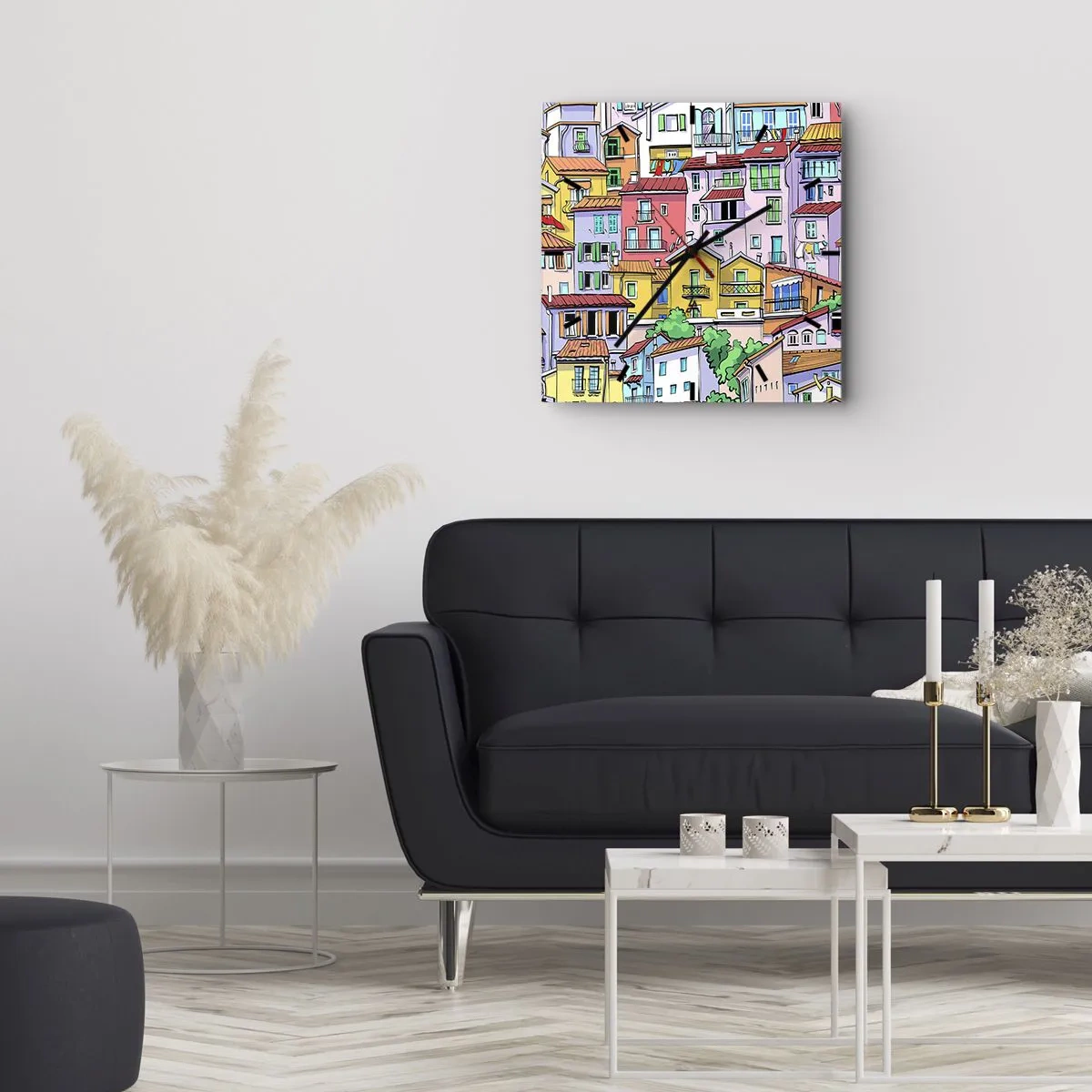 Horloge murale - Pendule murale - Ville joyeuse - 40x40 cm