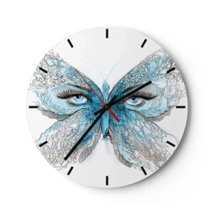 Horloge murale - Pendule murale - Papillon bleu avec des détails oculaires et un motif artistique délicat - 30x30cm - Mésange bleue Eros - Décoration murale moderne pour le salon, la cuisine et la chambre ARTTOR