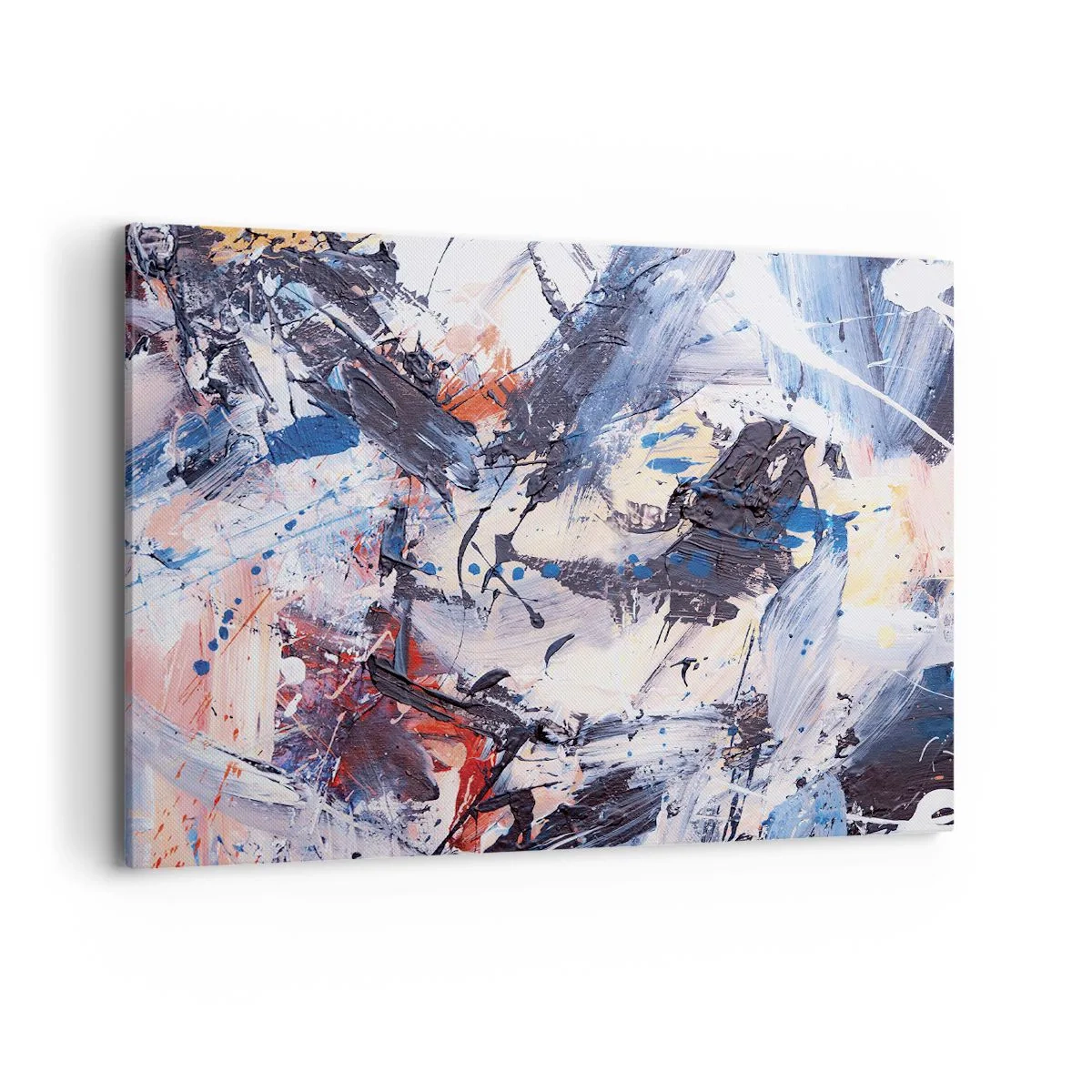 Impression sur toile - Image sur toile - Abstraction avec des coups de pinceau dynamiques en bleu et rouge. - 100x70cm - La danse folle de l'abstrait - Décoration murale moderne pour le salon et la chambre ARTTOR