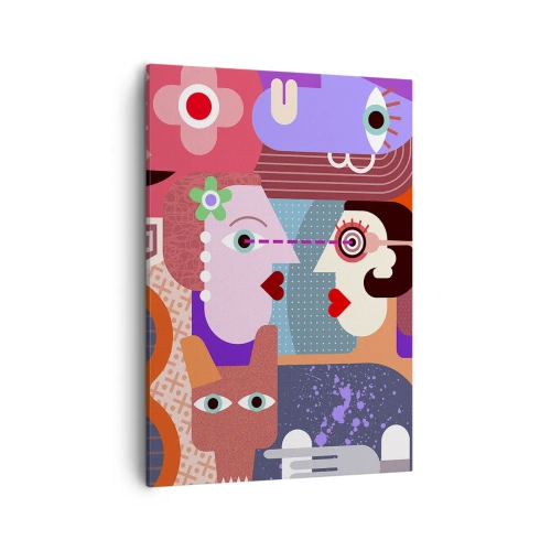 Impression sur toile - Image sur toile - Figures abstraites aux couleurs vives - 50x70cm - Les yeux dans les yeux - Décoration murale moderne pour le salon et la chambre ARTTOR