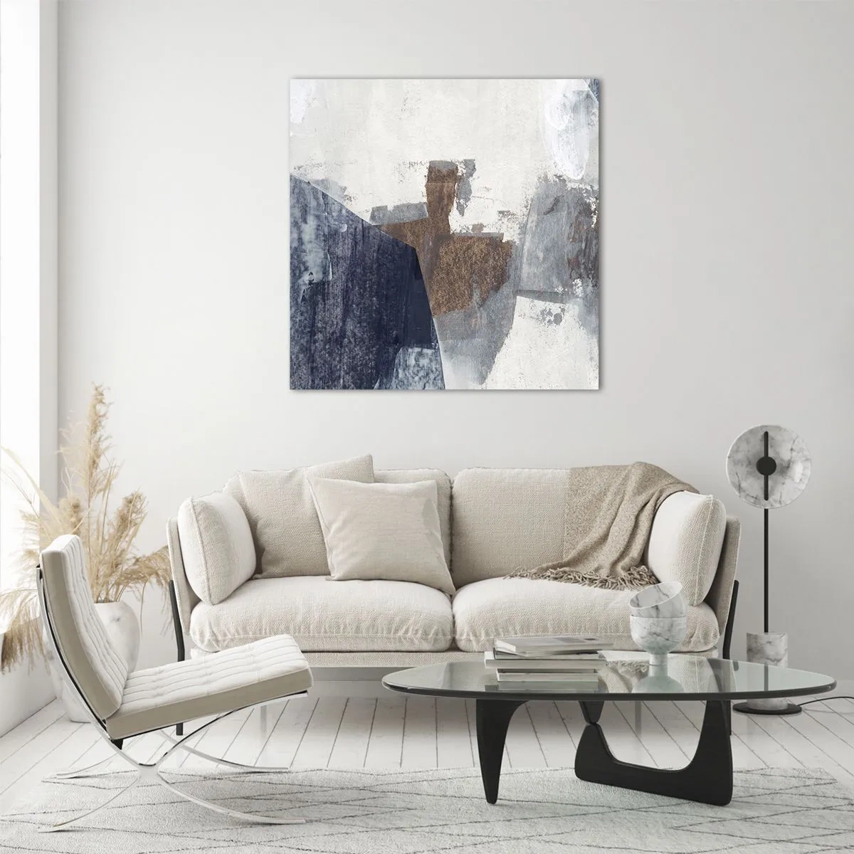 Impression sur verre - Image sur verre - Formes bleues et brunes - 50x50 cm