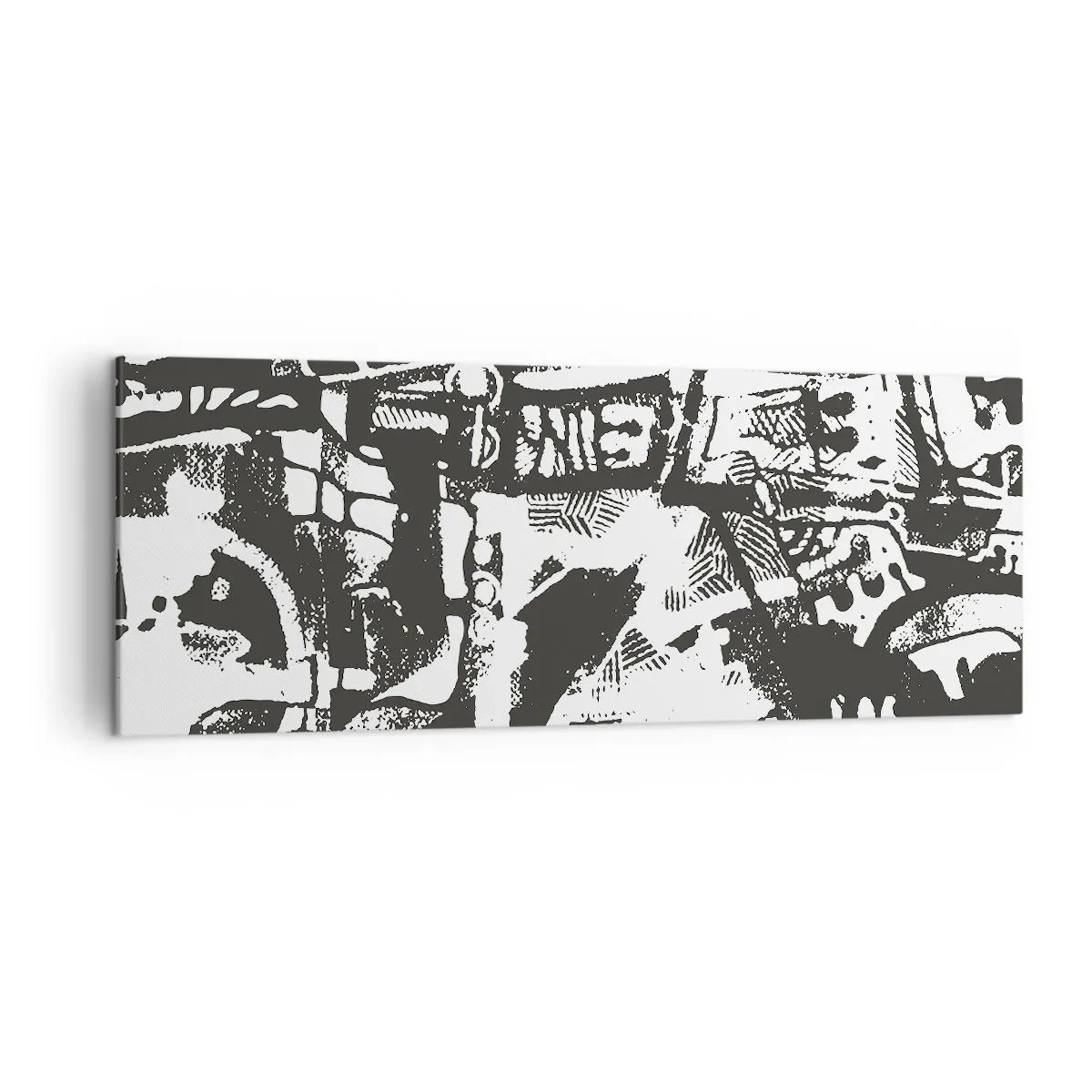 Impression sur toile - Image sur toile - Motif rétro monochrome abstrait - 140x50cm - Ordre ou chaos? - Décoration murale moderne pour le salon et la chambre ARTTOR