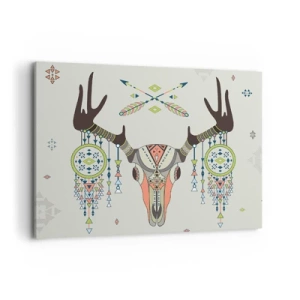 Impression sur toile - Image sur toile - Décoration bohème avec crâne de cerf et attrape-rêves - 120x80cm - Trophée du chasseur indien - Décoration murale moderne pour le salon et la chambre ARTTOR