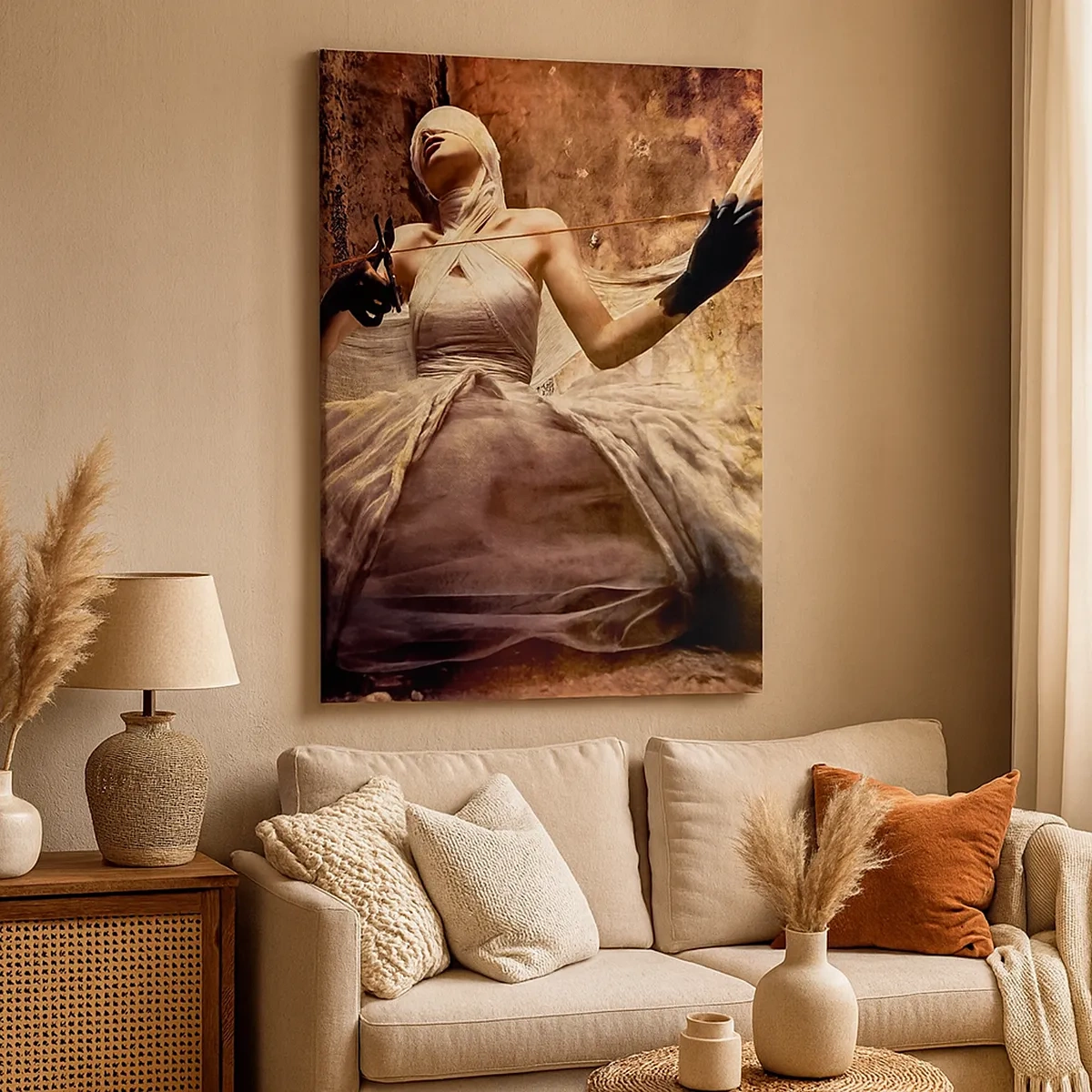 Impression sur toile - Image sur toile - Une femme en robe avec le visage couvert et des ciseaux dans les mains - 50x70cm - Déesse du destin - Décoration murale moderne pour le salon et la chambre ARTTOR