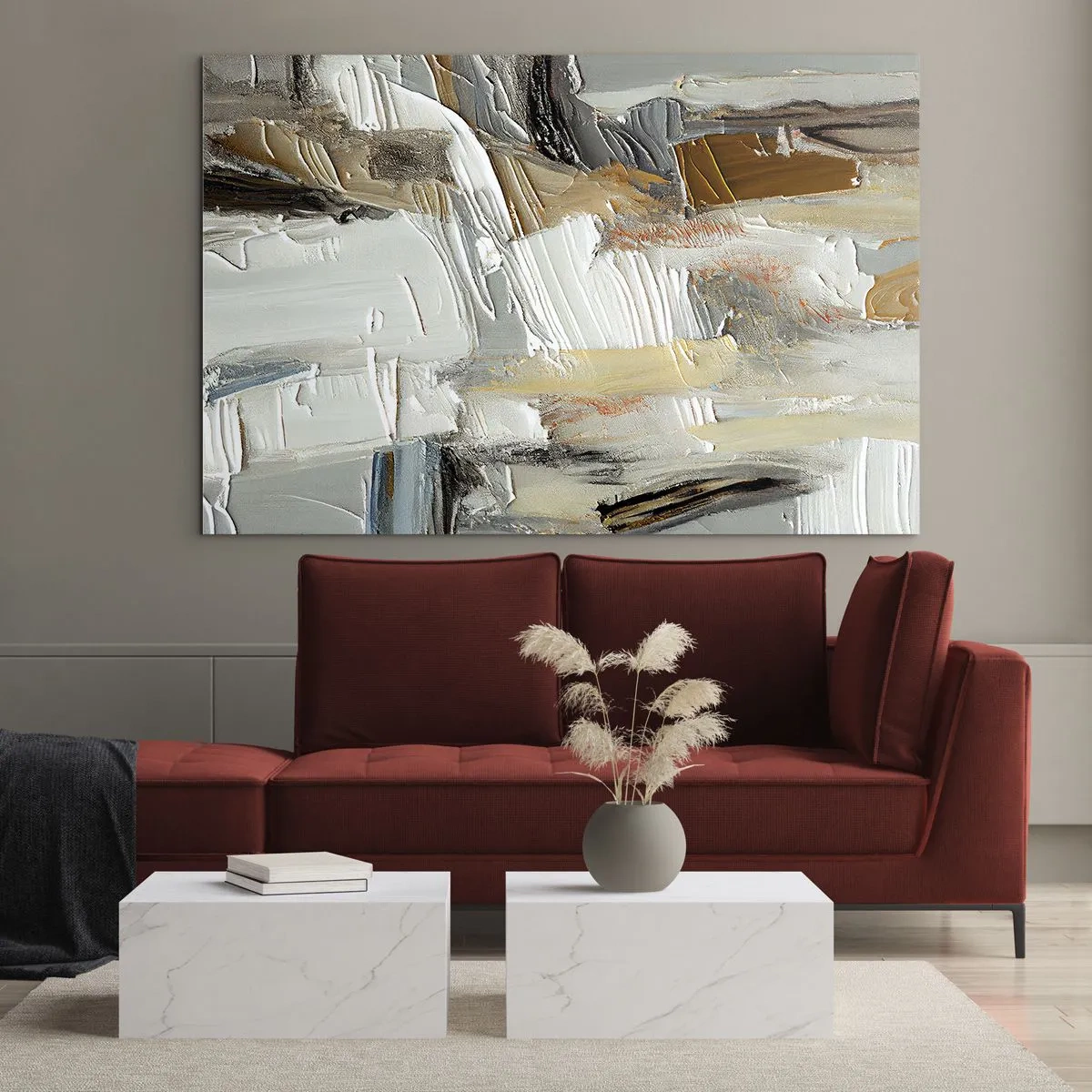 Impression sur verre - Image sur verre - Une composition abstraite aux tons terreux avec une texture distinctive. - 100x70cm - Couches colorées - Décoration murale moderne pour le salon et la chambre ARTTOR